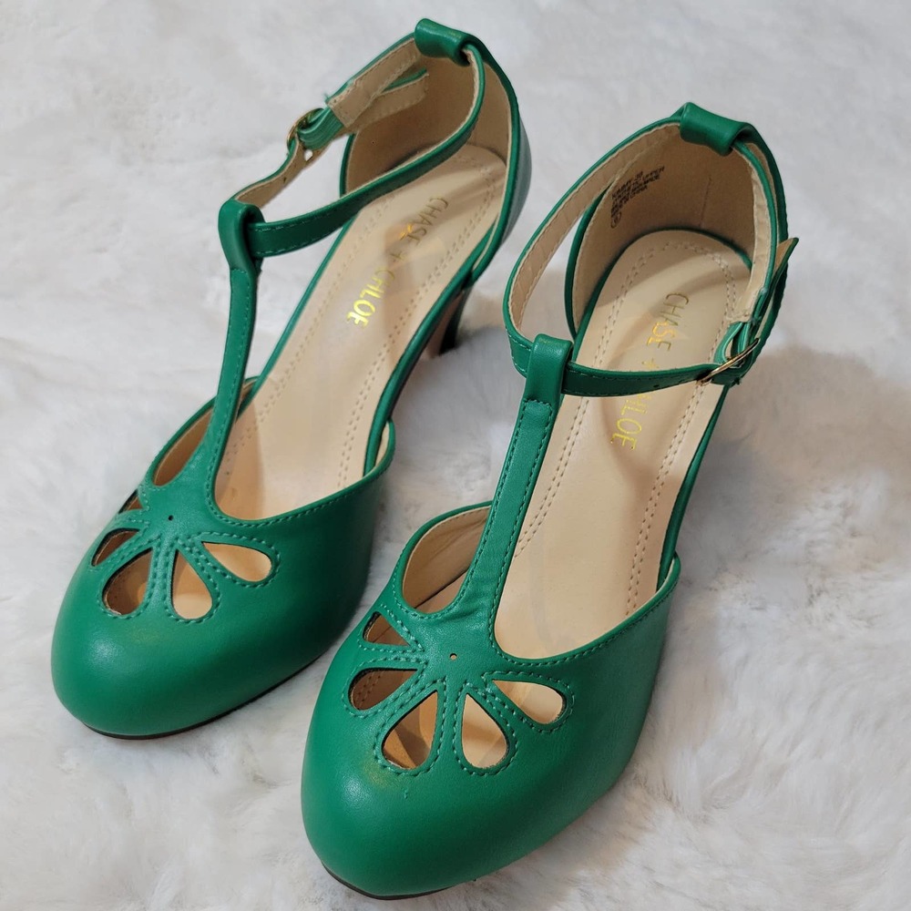 Chase + Chloe green heels